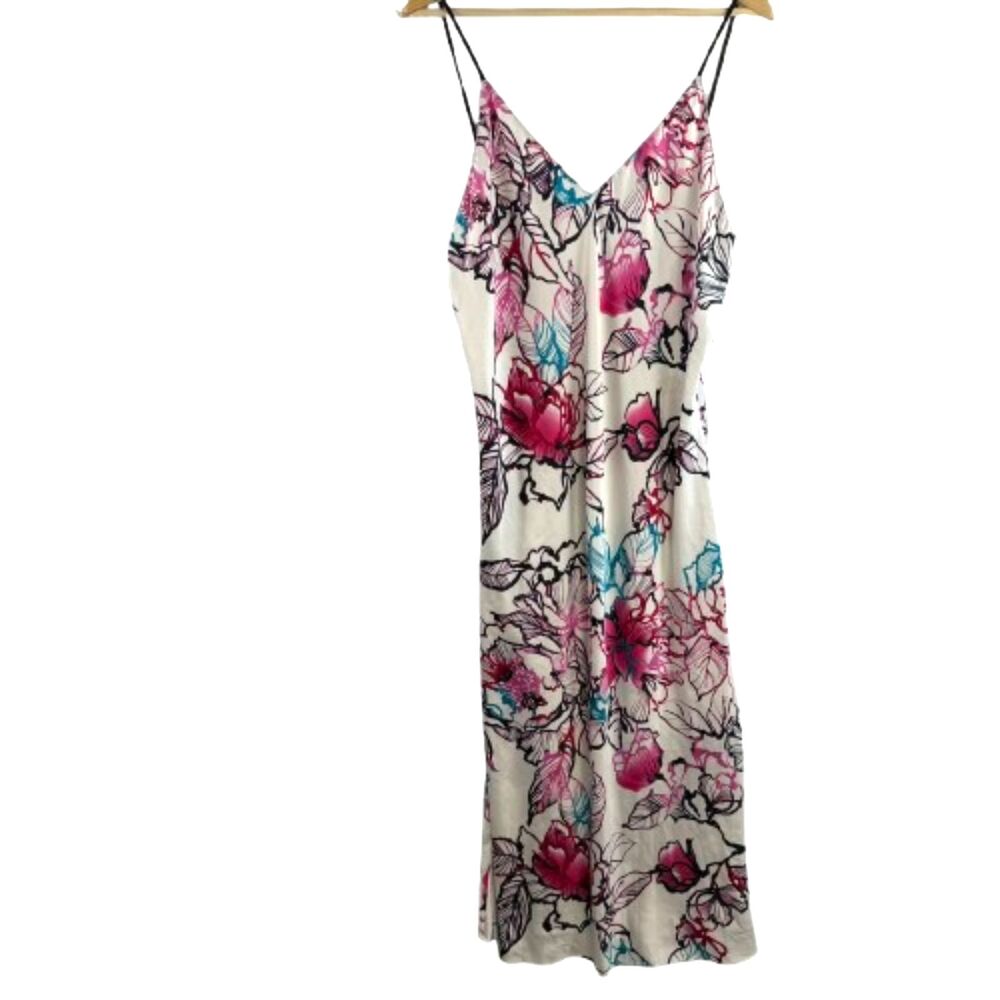 Natori Floral Satin Slip Maxi Dress Size L